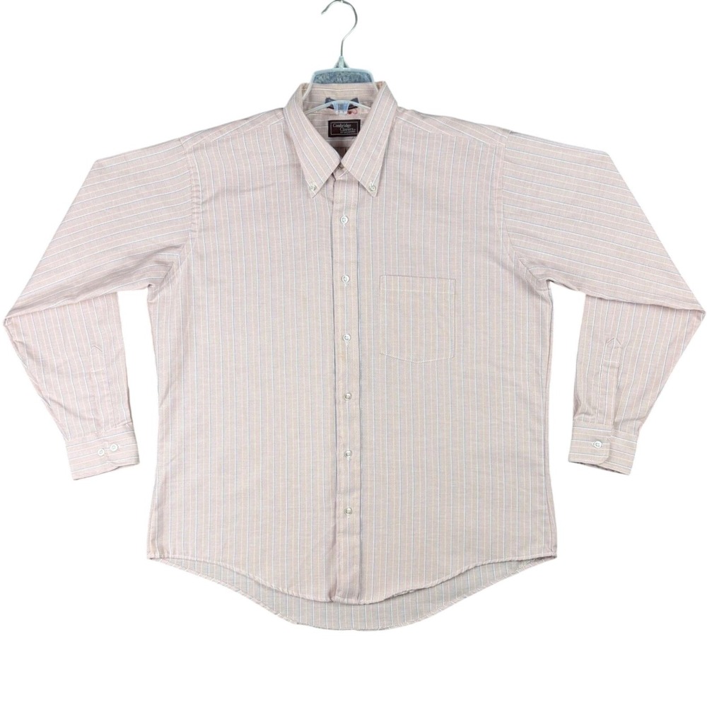 Vtg Cambridge Classics by Mervyns Men's XL Pink Striped Long Sleeve Shirt Casual